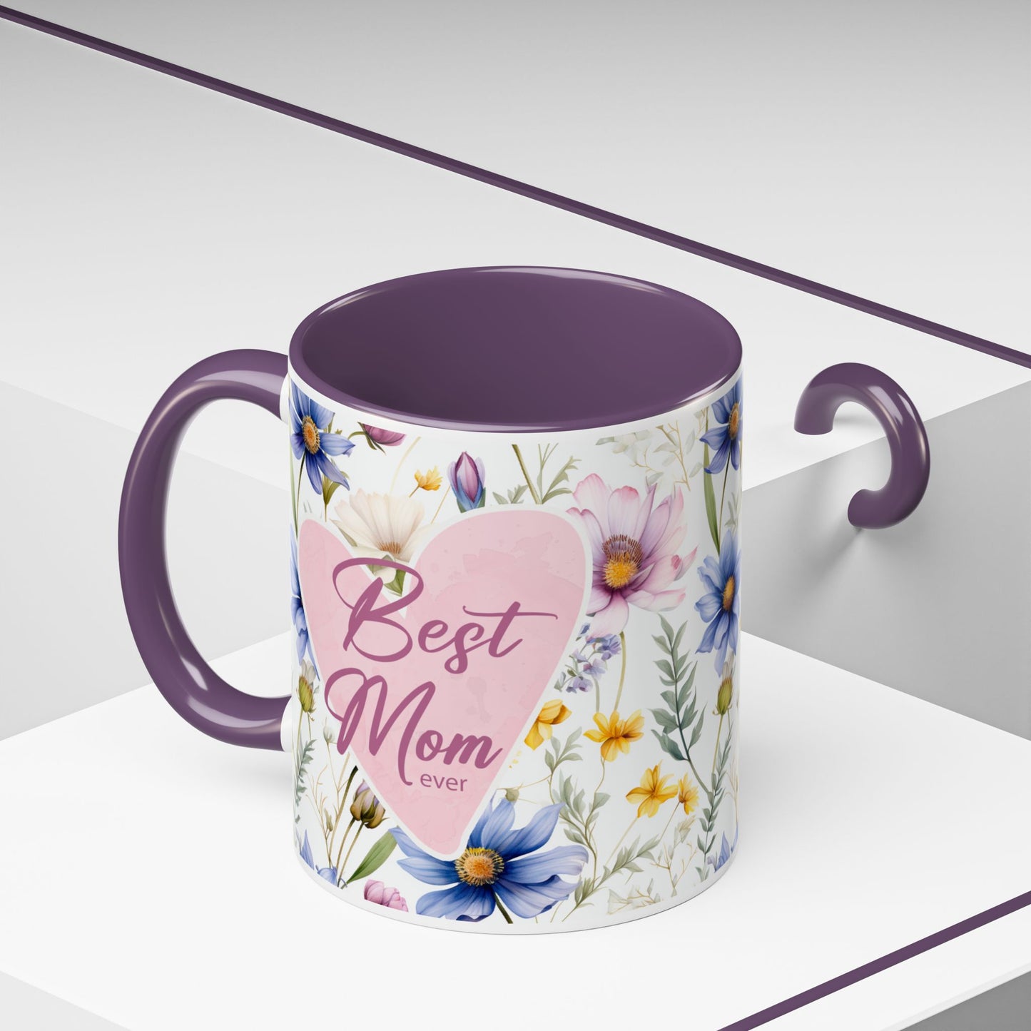 Floral Best Mom Ever Coffee Mug, Pink Accent Mug for Mother’s Day, Birthday Gift, Floral Kitchen Decor, Gift for Her