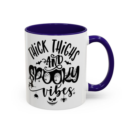 Thick Thighs and Spooky Vibes Color Accent 11 oz Coffee Mug, Halloween Gift Collection