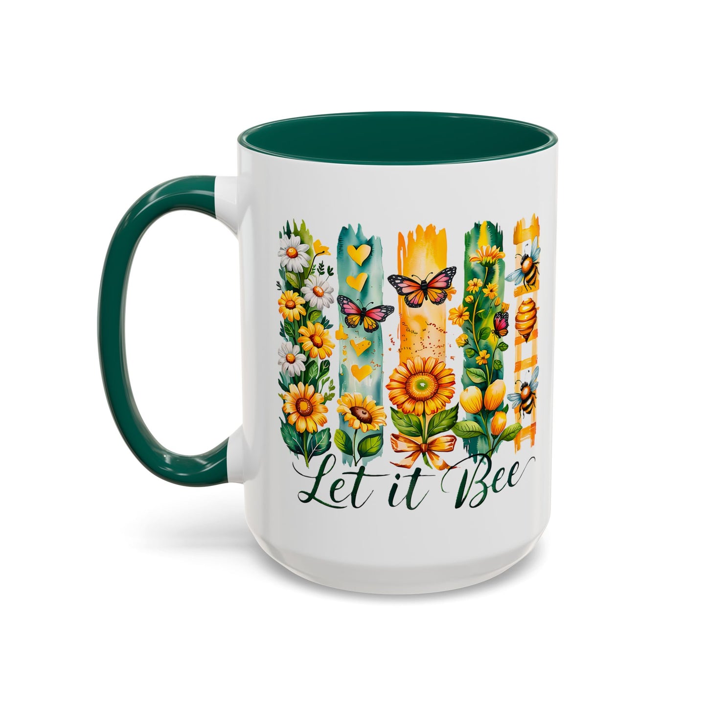 Let It Bee Coffee Mug - Colorful Ceramic Coffee Cup for Women - Floral Butterfly Design
