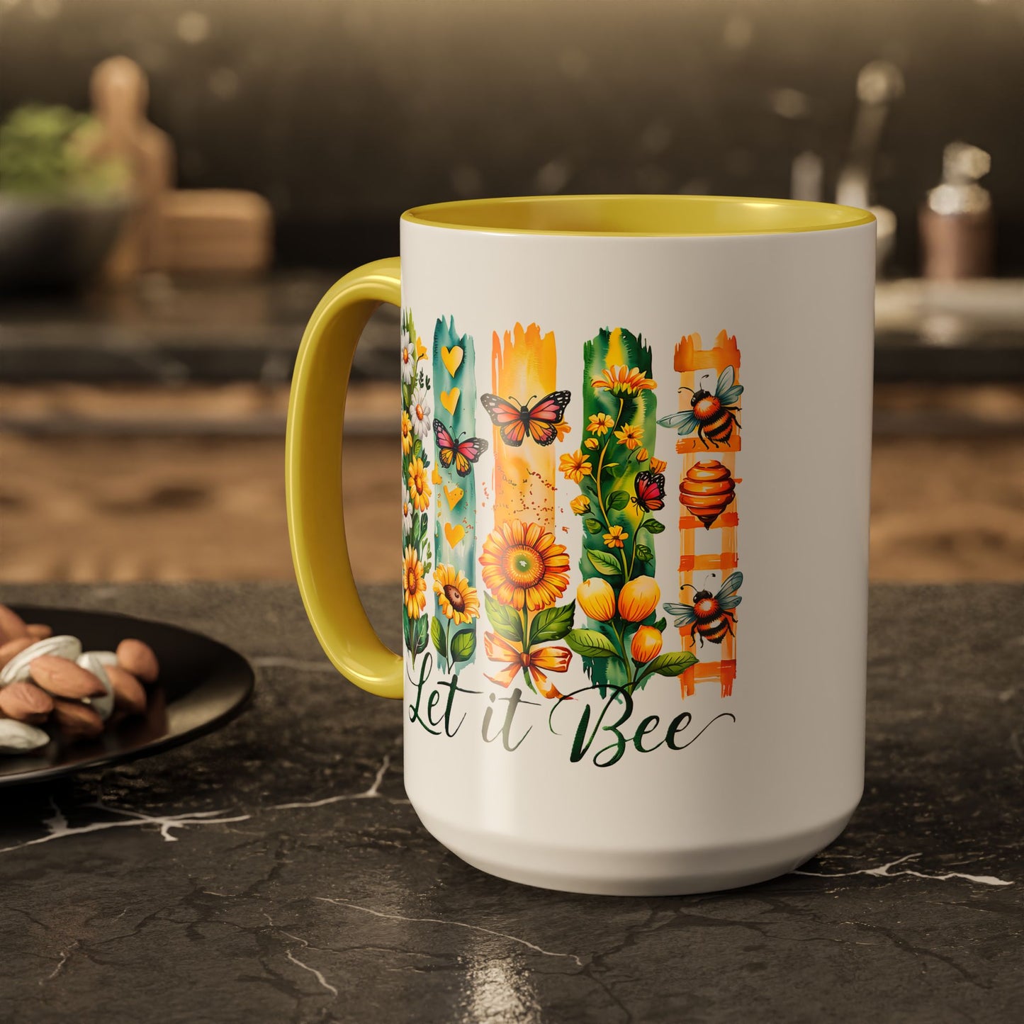 Let It Bee Coffee Mug - Colorful Ceramic Coffee Cup for Women - Floral Butterfly Design
