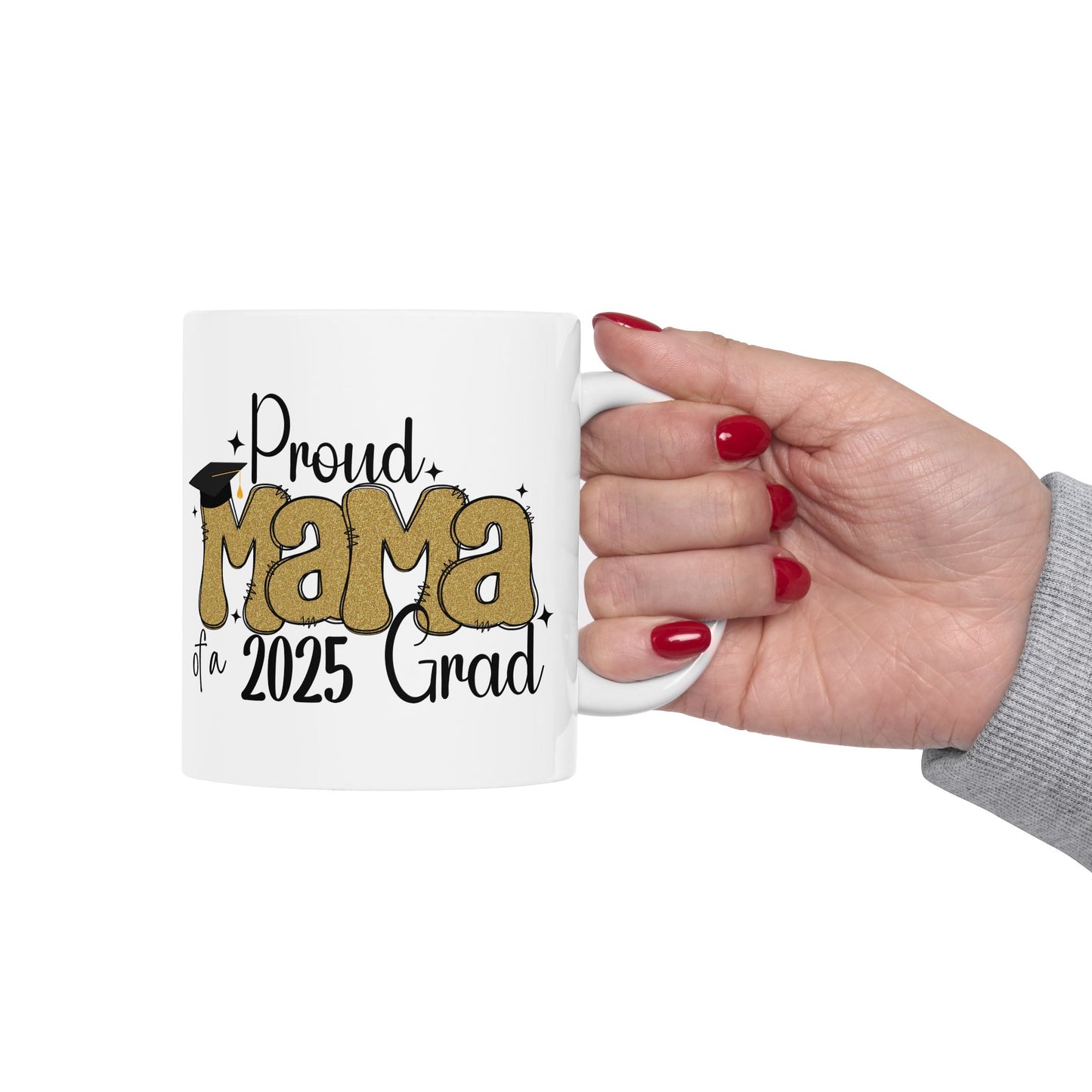 Proud Mom of a 2025 Grad Ceramic Coffee Mug, Graduation Gift, Mom Mug, Custom Coffee Cup, Celebrate Achievements