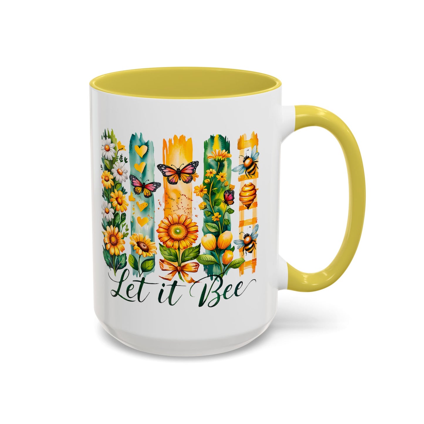 Let It Bee Coffee Mug - Colorful Ceramic Coffee Cup for Women - Floral Butterfly Design