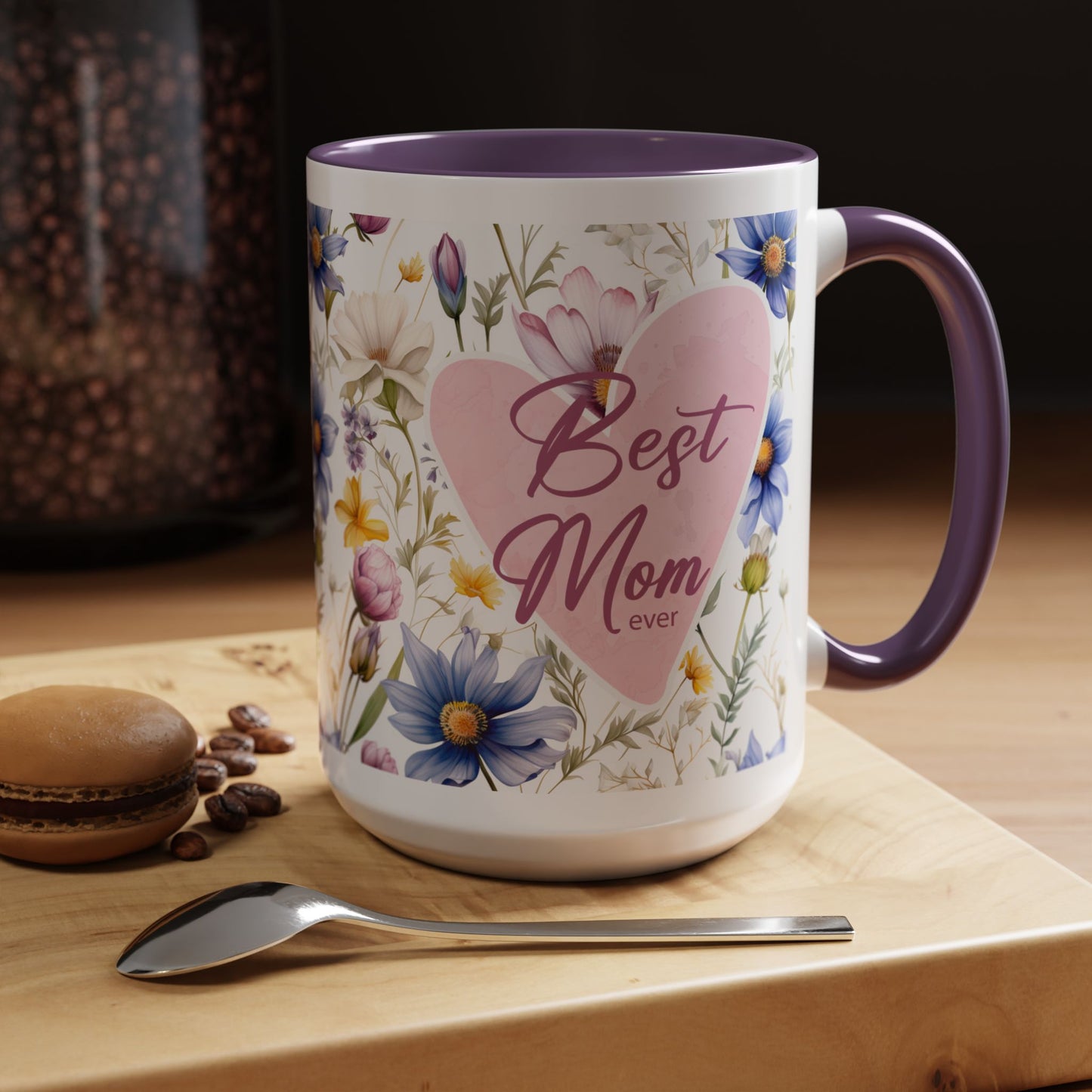 Floral Best Mom Ever Coffee Mug, Pink Accent Mug for Mother’s Day, Birthday Gift, Floral Kitchen Decor, Gift for Her