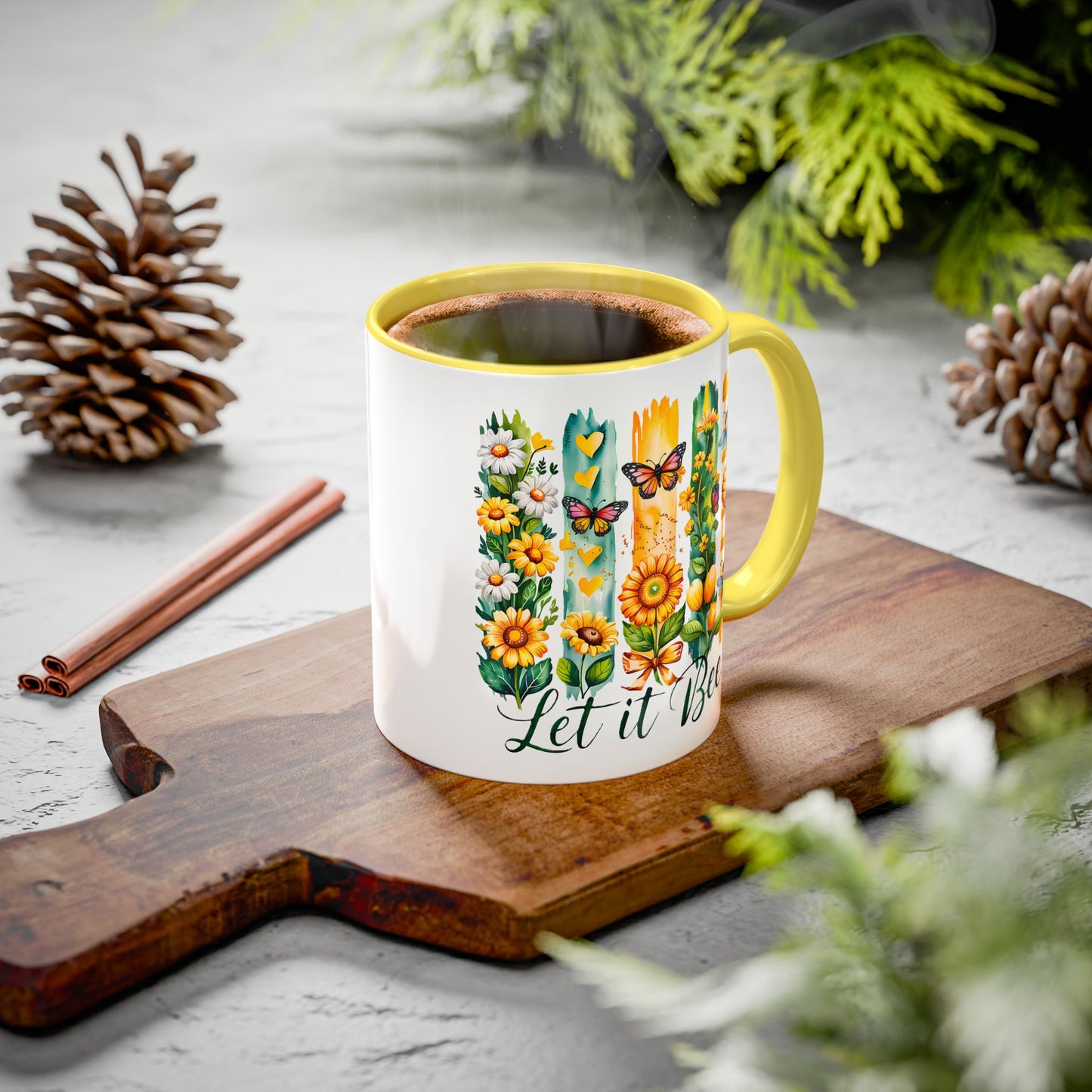 Let It Bee Coffee Mug - Colorful Ceramic Coffee Cup for Women - Floral Butterfly Design