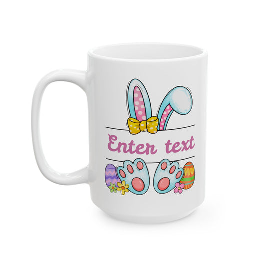 Personalized Easter Ceramic Mug, Custom Name Coffee Cup for Spring, Cute Bunny and Egg Design, Gift for Easter Celebration,