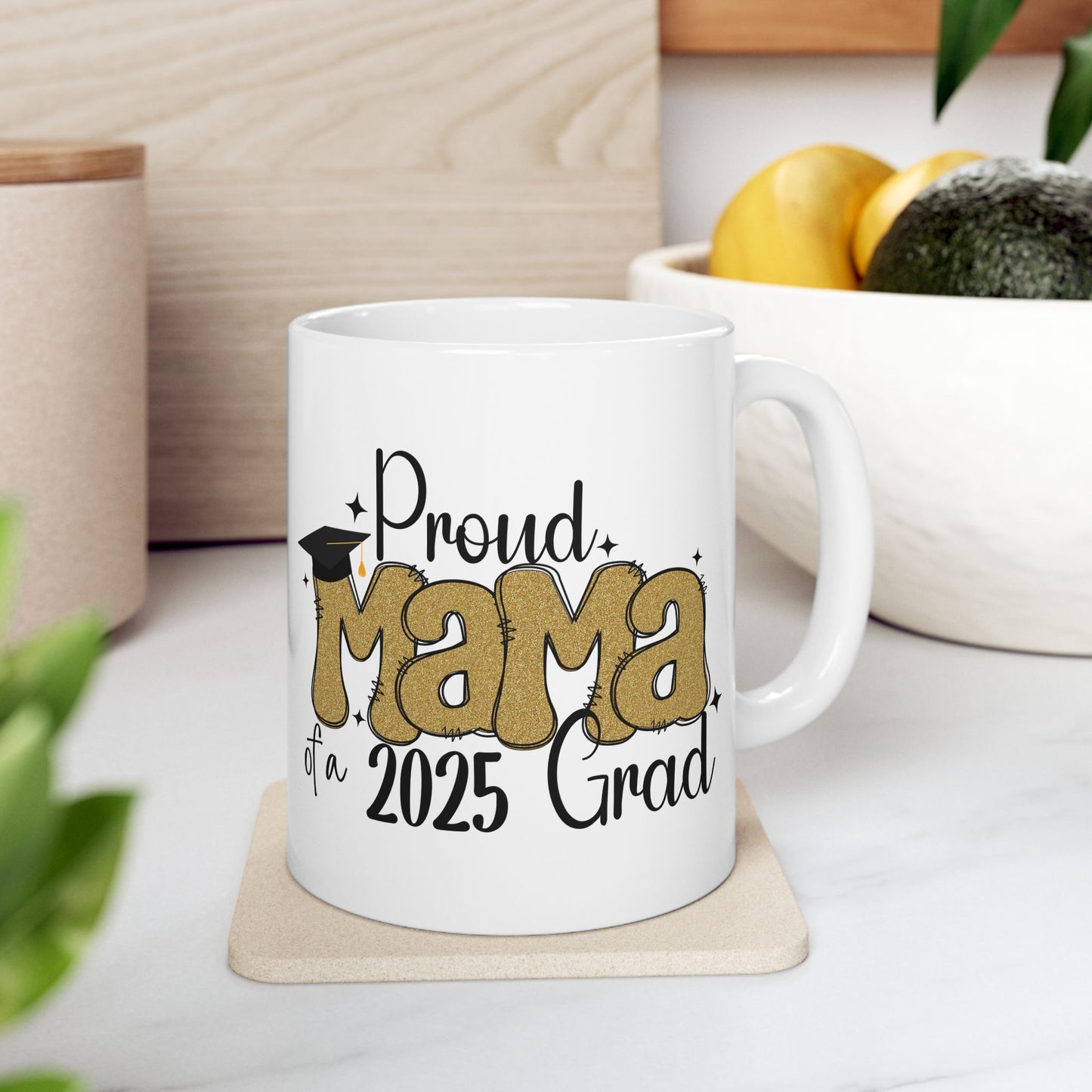 Proud Mom of a 2025 Grad Ceramic Coffee Mug, Graduation Gift, Mom Mug, Custom Coffee Cup, Celebrate Achievements