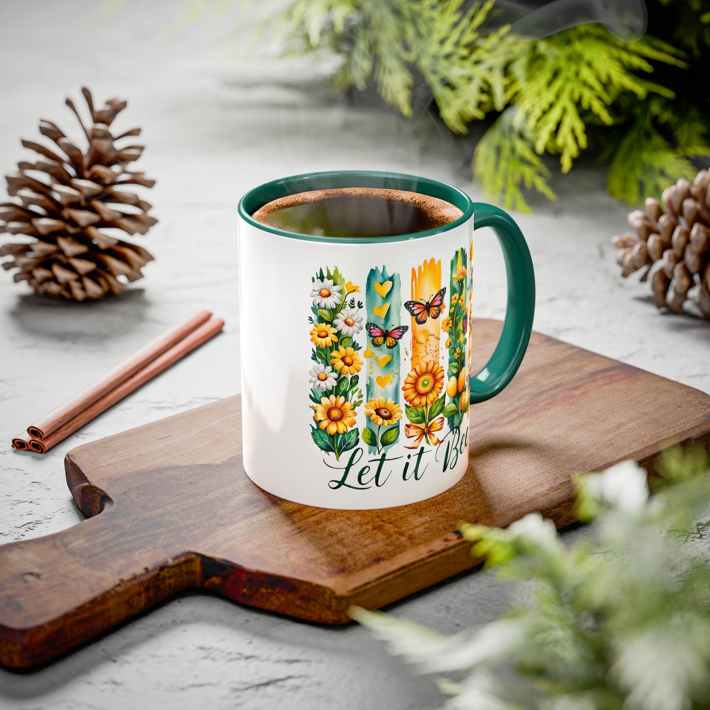 Let It Bee Coffee Mug - Colorful Ceramic Coffee Cup for Women - Floral Butterfly Design