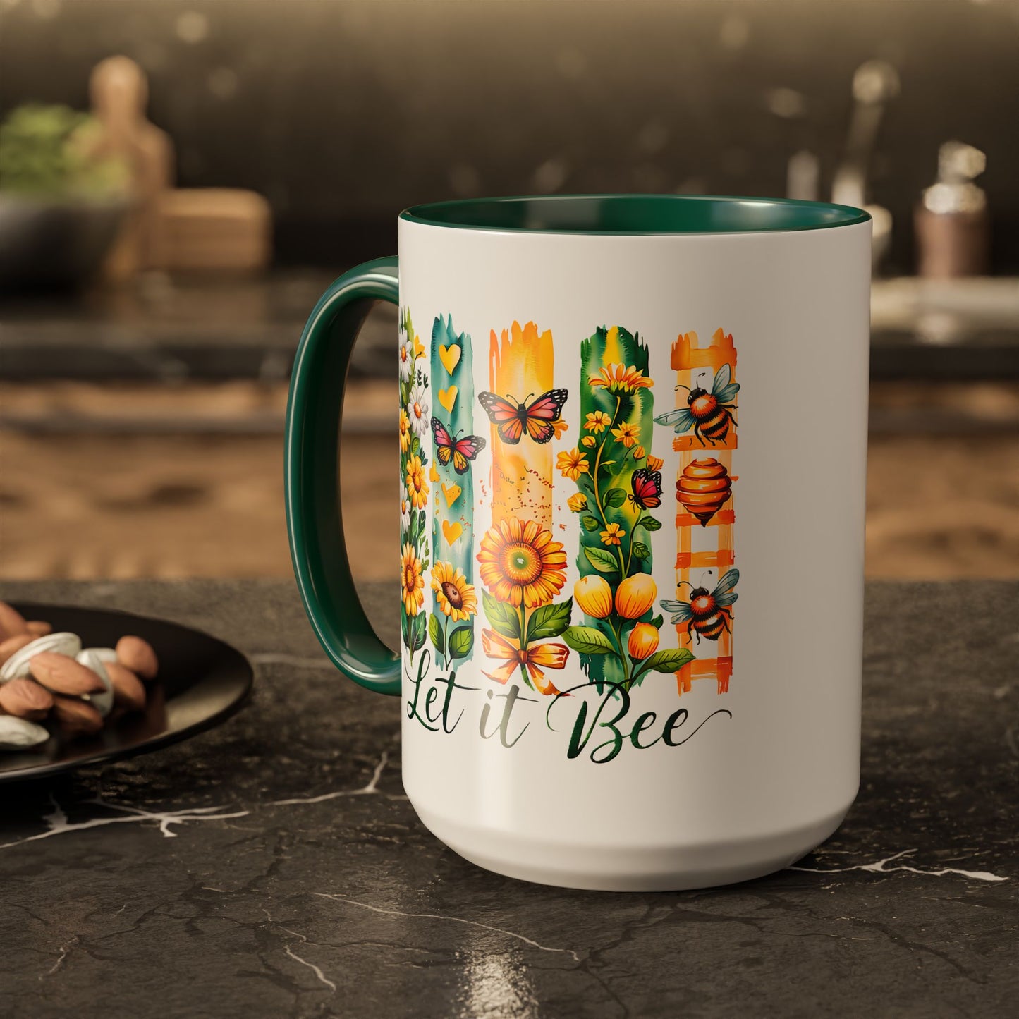 Let It Bee Coffee Mug - Colorful Ceramic Coffee Cup for Women - Floral Butterfly Design