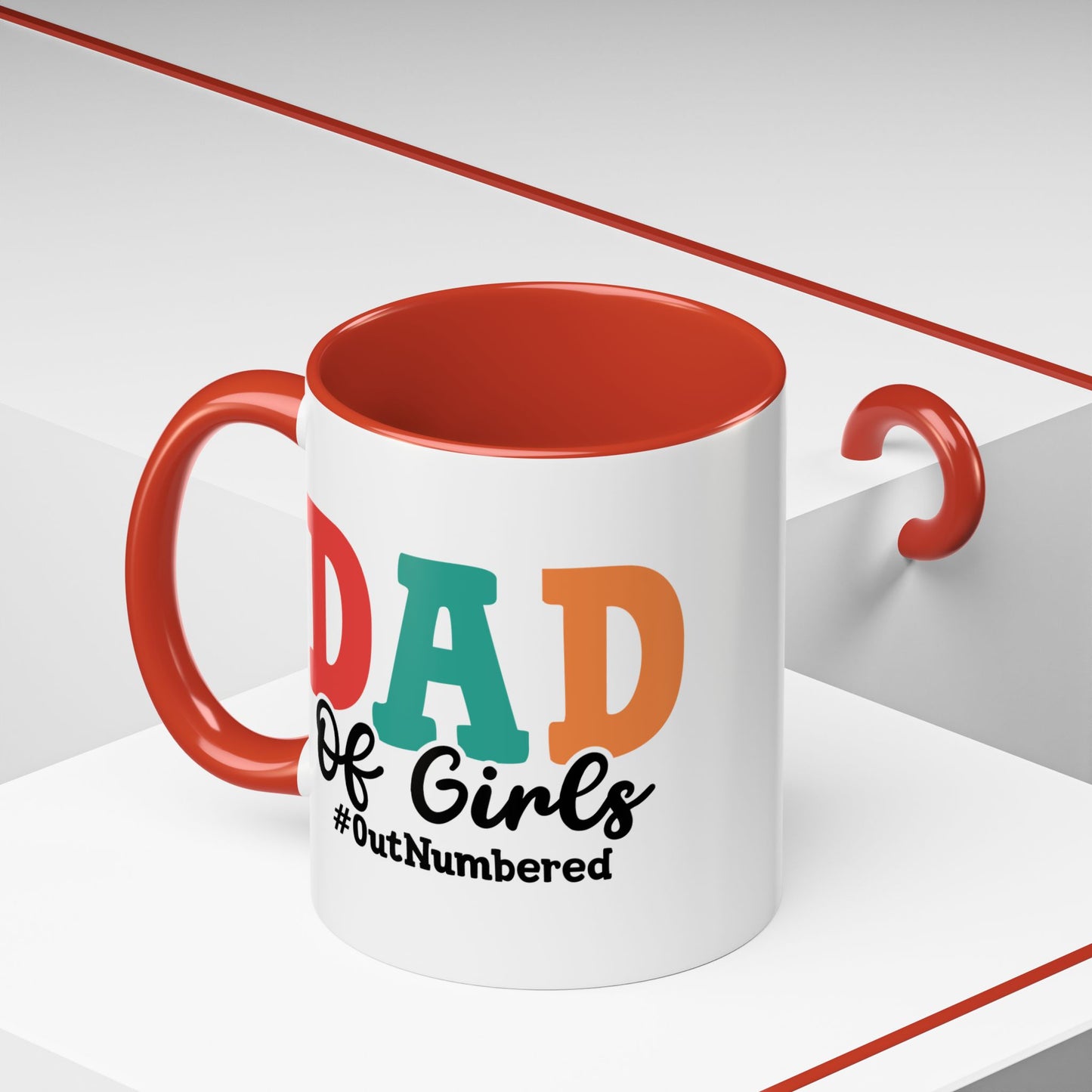 Girl Dad Mug - "Dad of Girls Outnumber" Red Accent Coffee Cup - 11oz 15oz Father's Day Gift