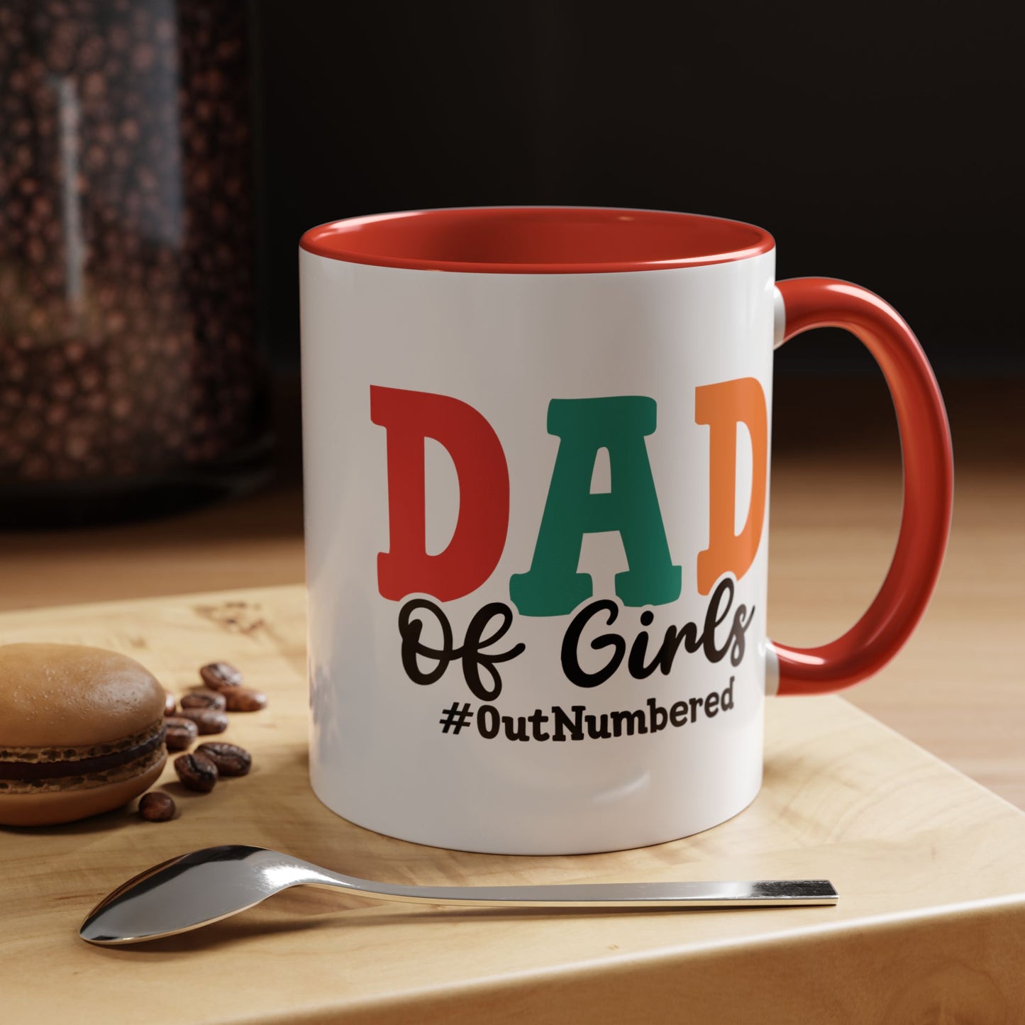 Girl Dad Mug - "Dad of Girls Outnumber" Red Accent Coffee Cup - 11oz 15oz Father's Day Gift