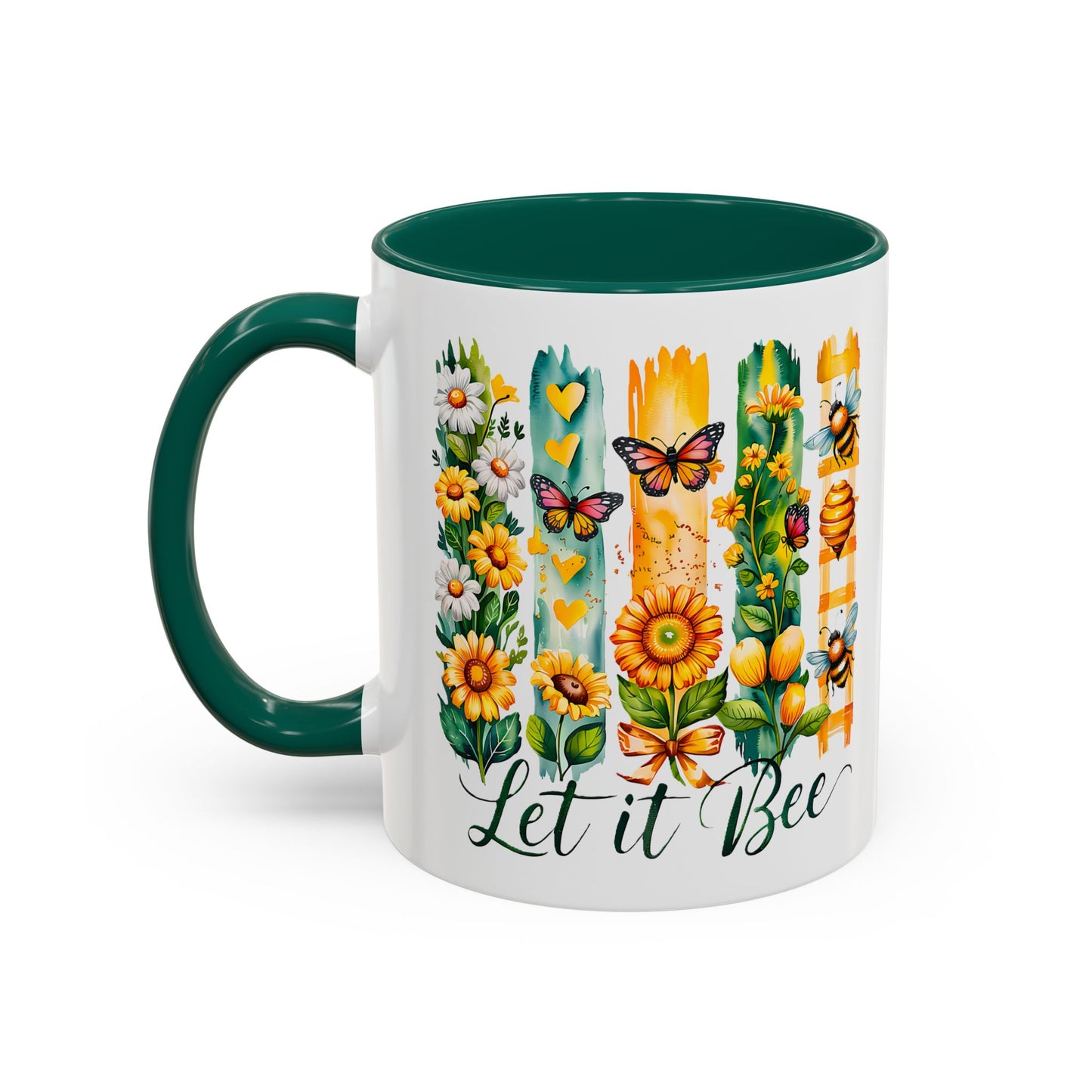 Let It Bee Coffee Mug - Colorful Ceramic Coffee Cup for Women - Floral Butterfly Design