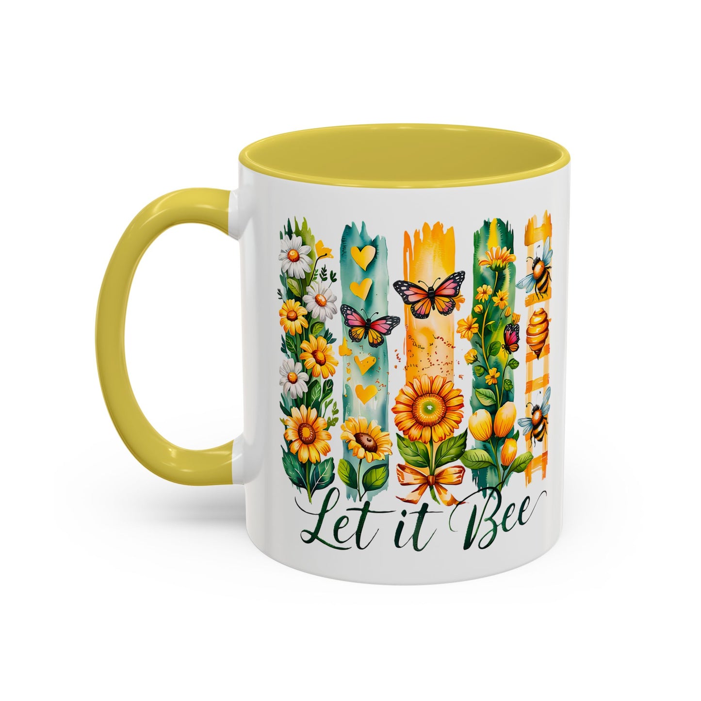 Let It Bee Coffee Mug - Colorful Ceramic Coffee Cup for Women - Floral Butterfly Design