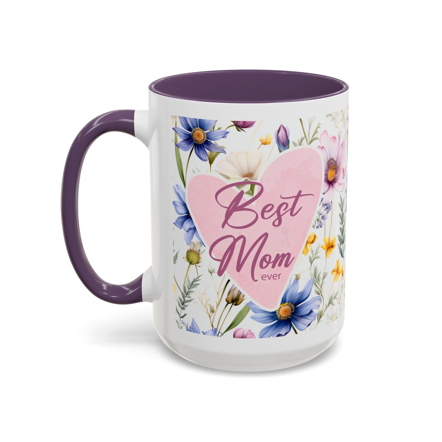 Floral Best Mom Ever Coffee Mug, Pink Accent Mug for Mother’s Day, Birthday Gift, Floral Kitchen Decor, Gift for Her