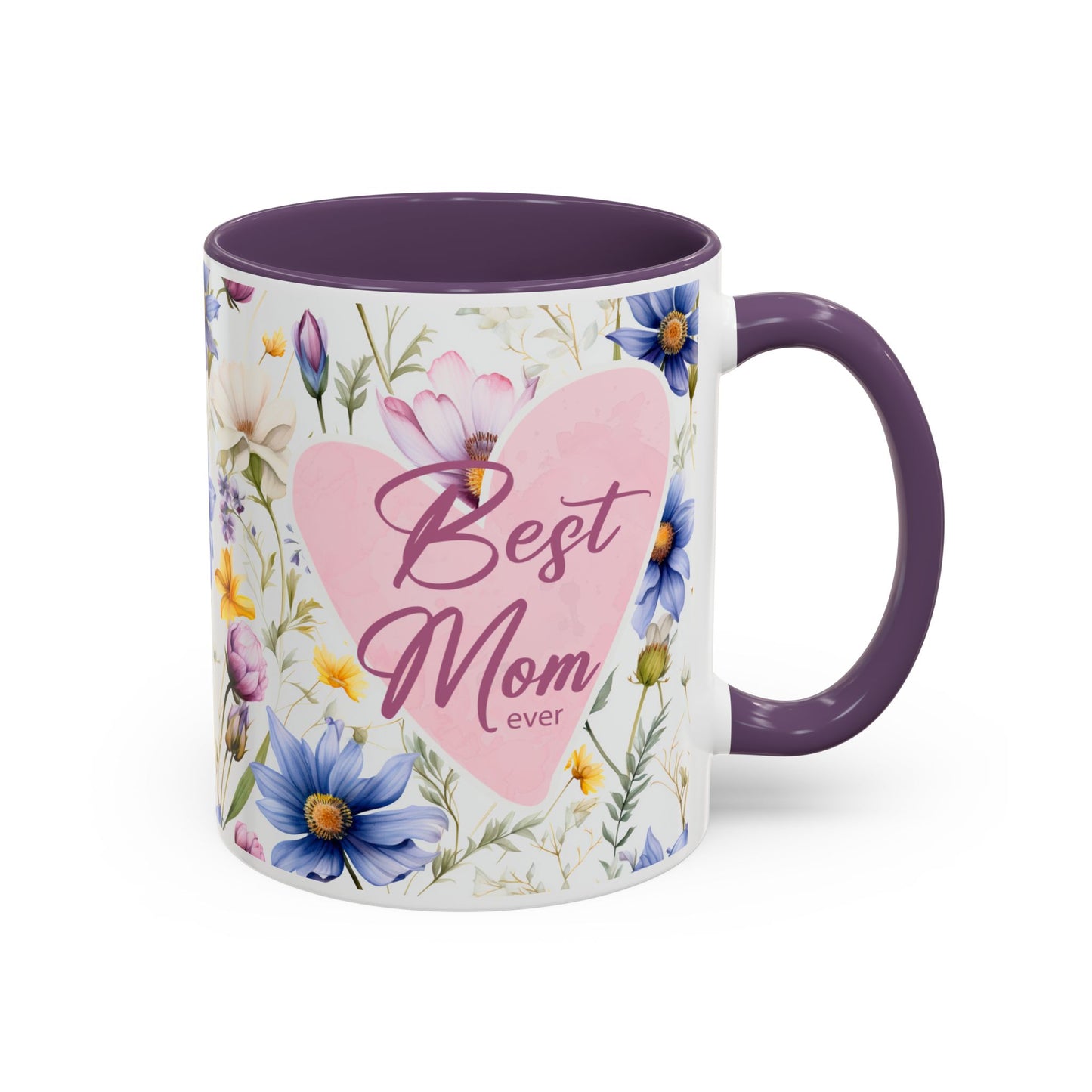 Floral Best Mom Ever Coffee Mug, Pink Accent Mug for Mother’s Day, Birthday Gift, Floral Kitchen Decor, Gift for Her