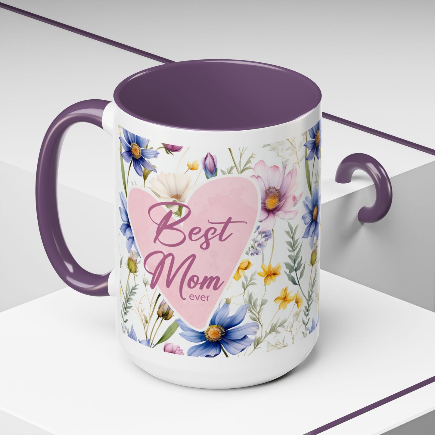 Floral Best Mom Ever Coffee Mug, Pink Accent Mug for Mother’s Day, Birthday Gift, Floral Kitchen Decor, Gift for Her