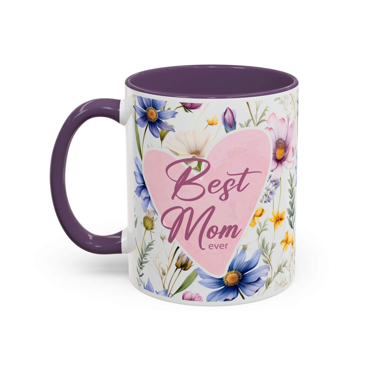 Floral Best Mom Ever Coffee Mug, Pink Accent Mug for Mother’s Day, Birthday Gift, Floral Kitchen Decor, Gift for Her