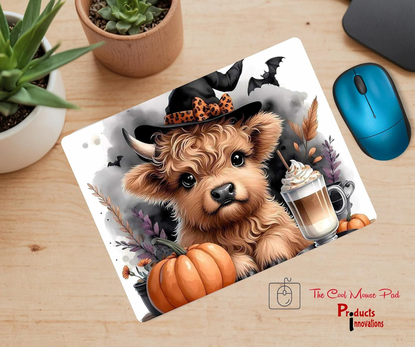 The Cool Mouse Pad Baby Highland Cow Halloween Themed for Computer Laptop Home Office Gaming Working Desk Desktop Accessories Non-Slip Rubber Mouse Pad