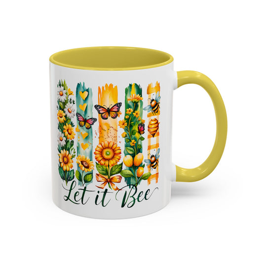 Let It Bee Coffee Mug - Colorful Ceramic Coffee Cup for Women - Floral Butterfly Design