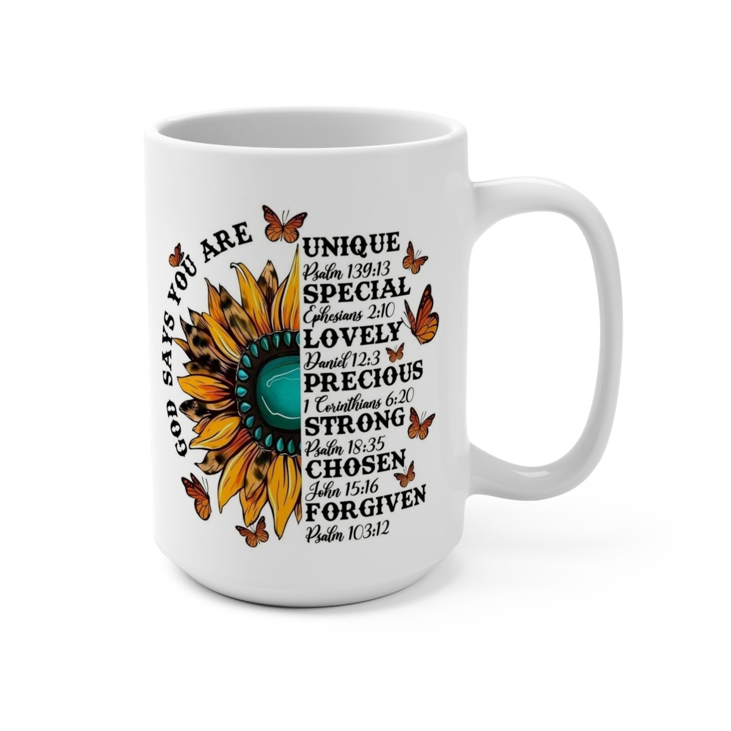 Inspirational Sunflower Bufferfly Religious Mug – 15oz Coffee Cup