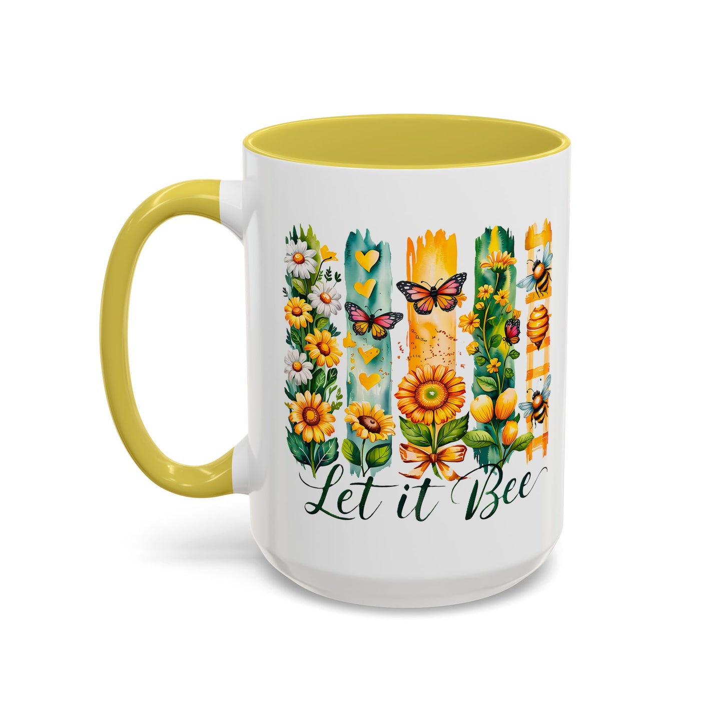 Let It Bee Coffee Mug - Colorful Ceramic Coffee Cup for Women - Floral Butterfly Design