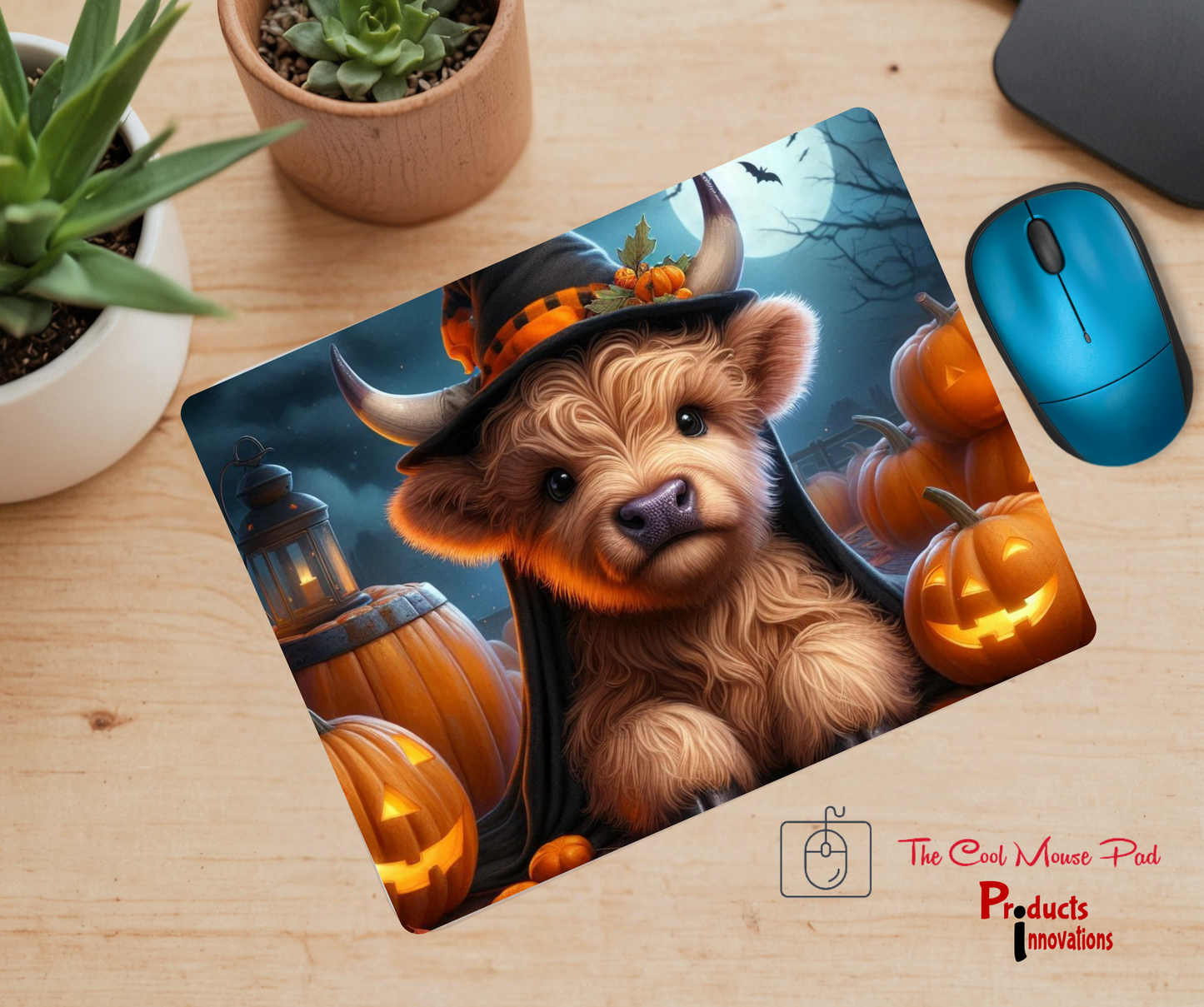 Baby Highland Cow Halloween Themed Mouse Pad