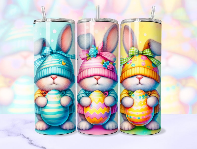 Cute Easter Bunnies Bunny Themed 20 oz Stainless Steel Double Wall Insulated Cup With Lid And Straw Portable Mug