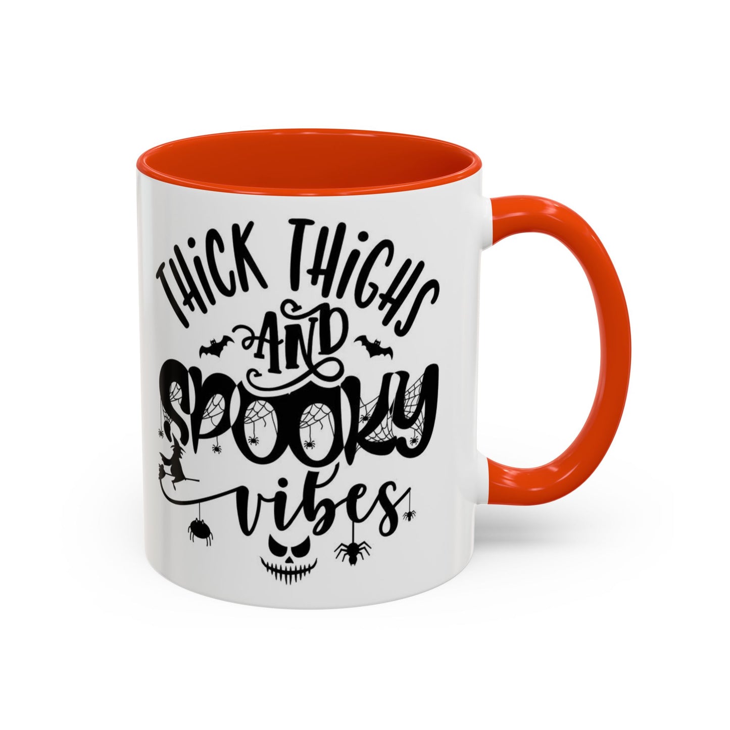 Thick Thighs and Spooky Vibes Color Accent 11 oz Coffee Mug, Halloween Gift Collection