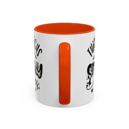 Thick Thighs and Spooky Vibes Color Accent 11 oz Coffee Mug, Halloween Gift Collection