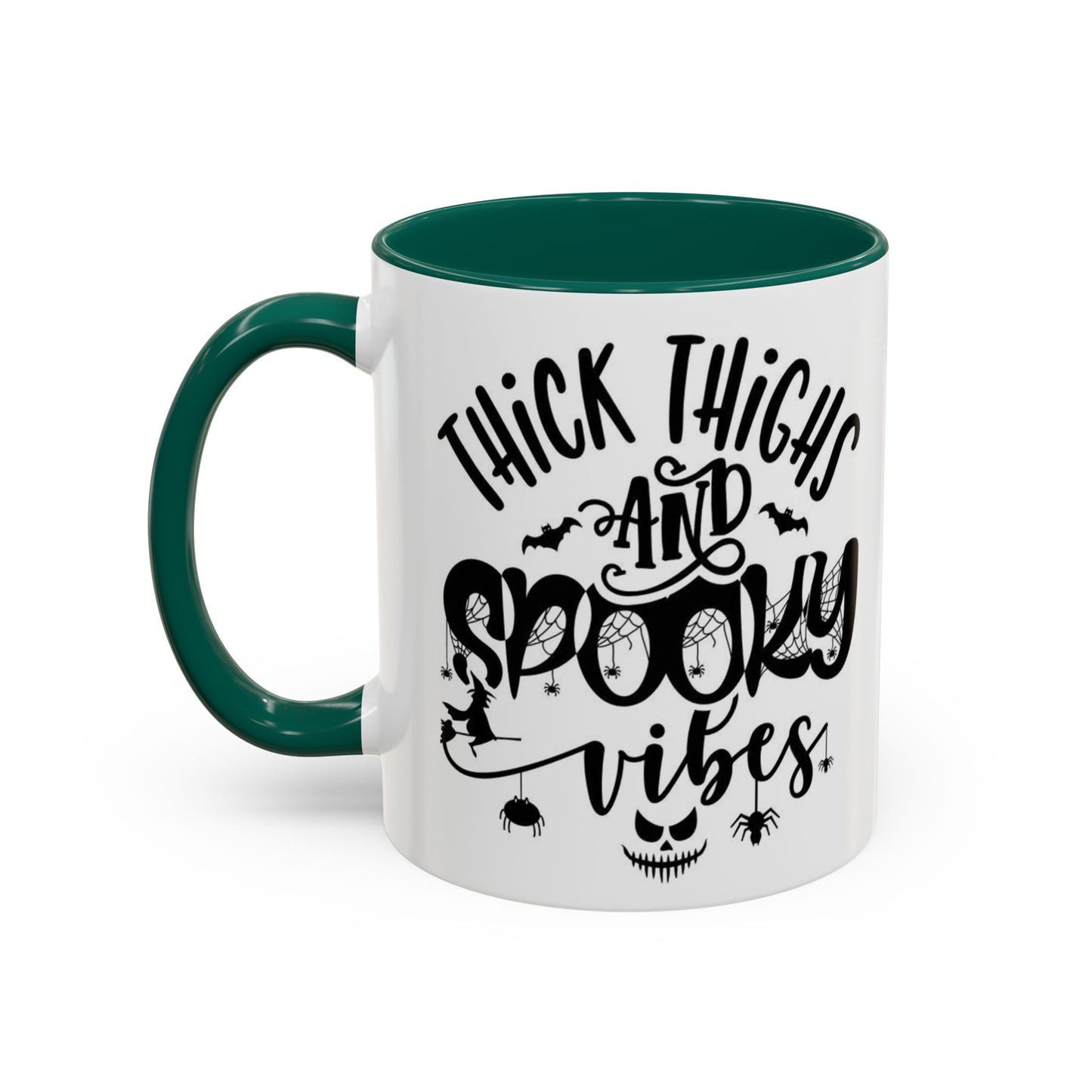 Thick Thighs and Spooky Vibes Color Accent 11 oz Coffee Mug, Halloween Gift Collection