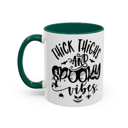 Thick Thighs and Spooky Vibes Color Accent 11 oz Coffee Mug, Halloween Gift Collection