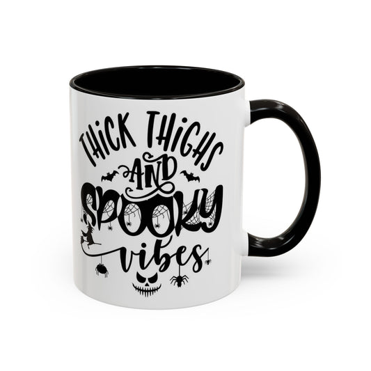 Thick Thighs and Spooky Vibes Color Accent 11 oz Coffee Mug, Halloween Gift Collection