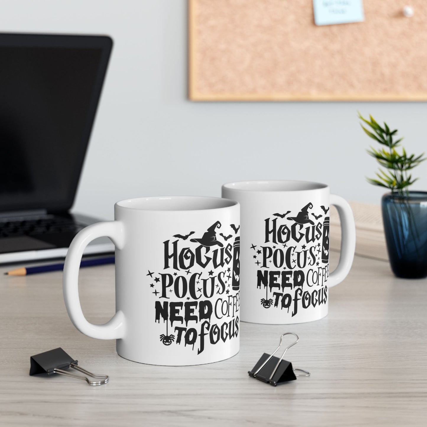 Hocus Pocus Need Coffee to Focus Mug | Funny Halloween Witch Coffee Cup | 11oz Ceramic Jack-o'-Lantern Mug