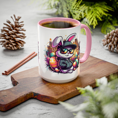 Colorful Easter Bunny Ceramic Coffee Mug – 15oz Large Cup for Coffee, Tea & Cocoa – Cute Spring Gift for Kids & Adults