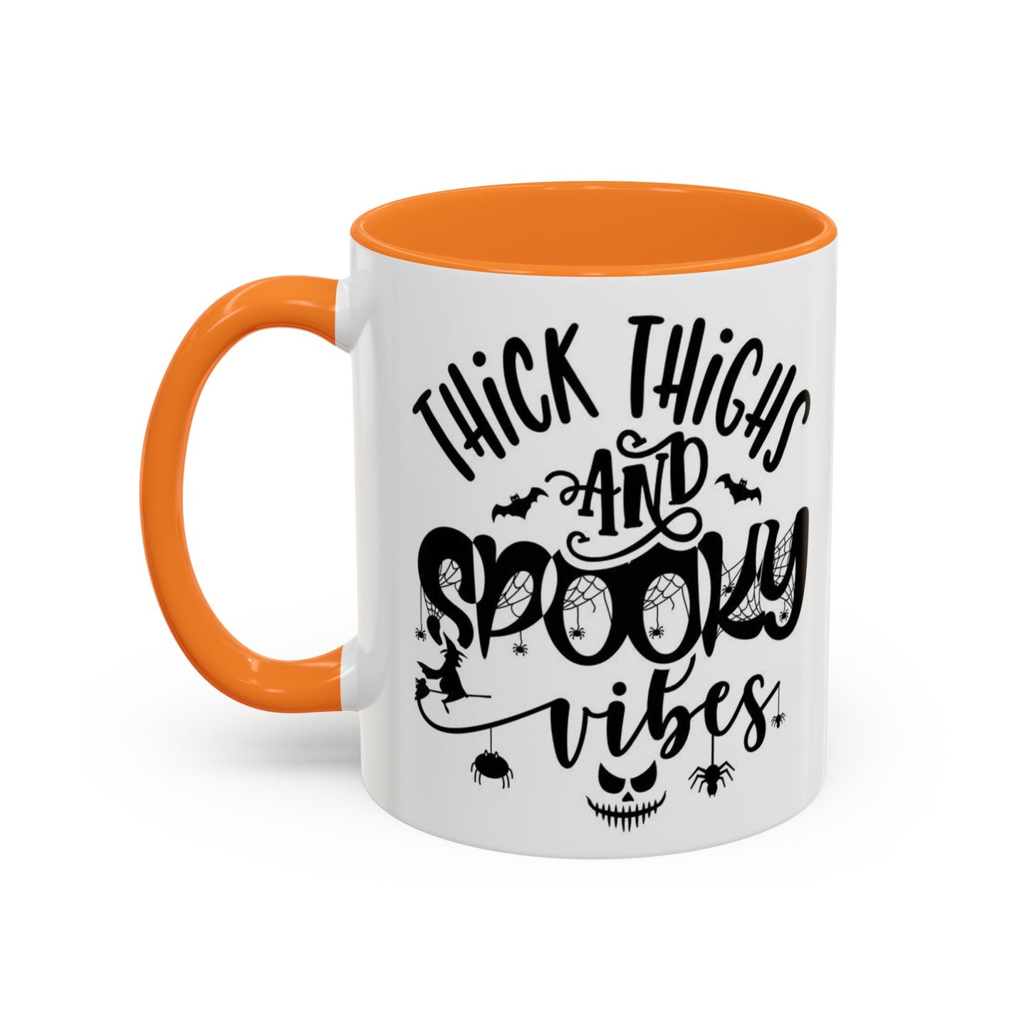 Thick Thighs and Spooky Vibes Color Accent 11 oz Coffee Mug, Halloween Gift Collection