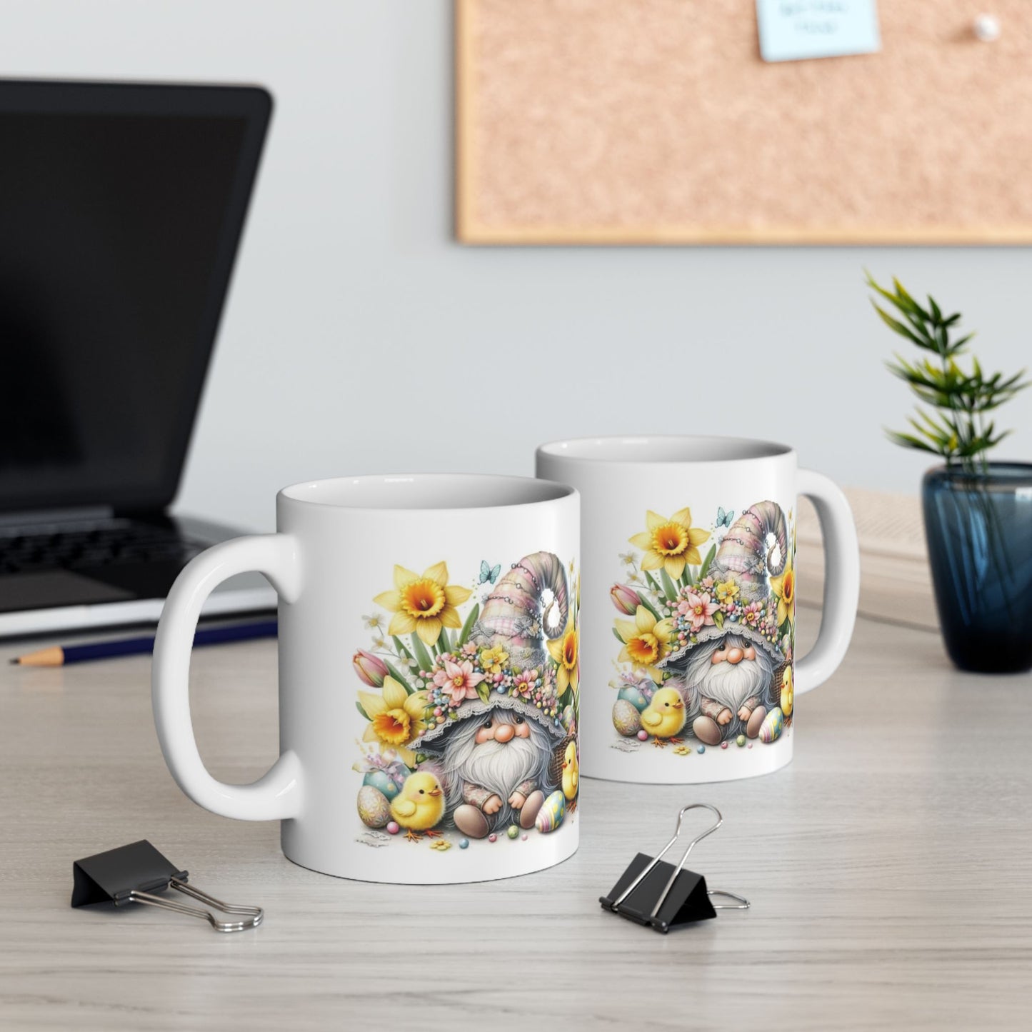 Easter Gnome Ceramic Coffee Mug, Easter Gift, Flower Mug, Cute Chick Design, Coffee Cup, Seasonal Decor