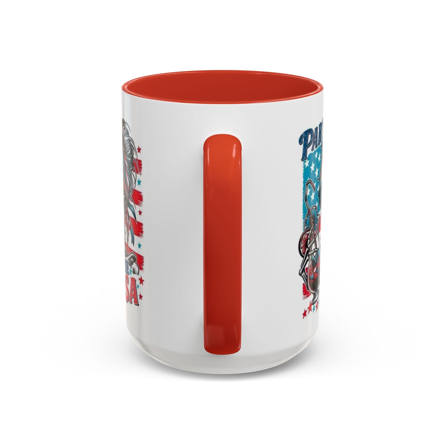 4th of July Coffee Mug - "Party in the USA" Skeleton Lady with Bandana & Glasses | Independence Day Gift