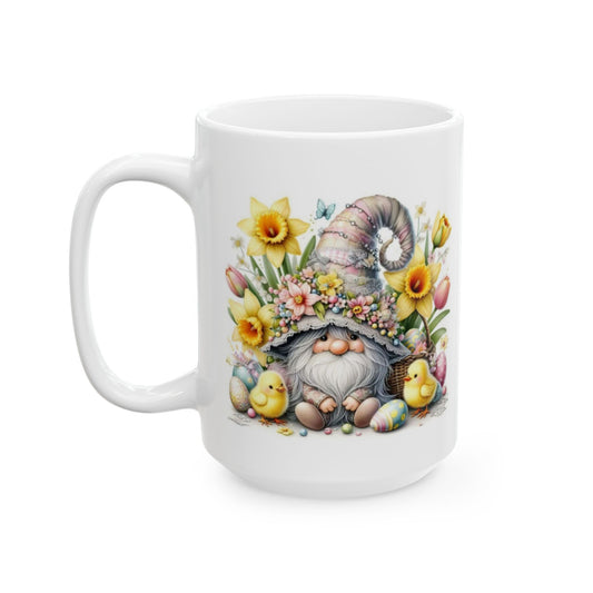 Easter Gnome Ceramic Coffee Mug, Easter Gift, Flower Mug, Cute Chick Design, Coffee Cup, Seasonal Decor
