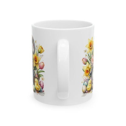 Easter Gnome Ceramic Coffee Mug, Easter Gift, Flower Mug, Cute Chick Design, Coffee Cup, Seasonal Decor