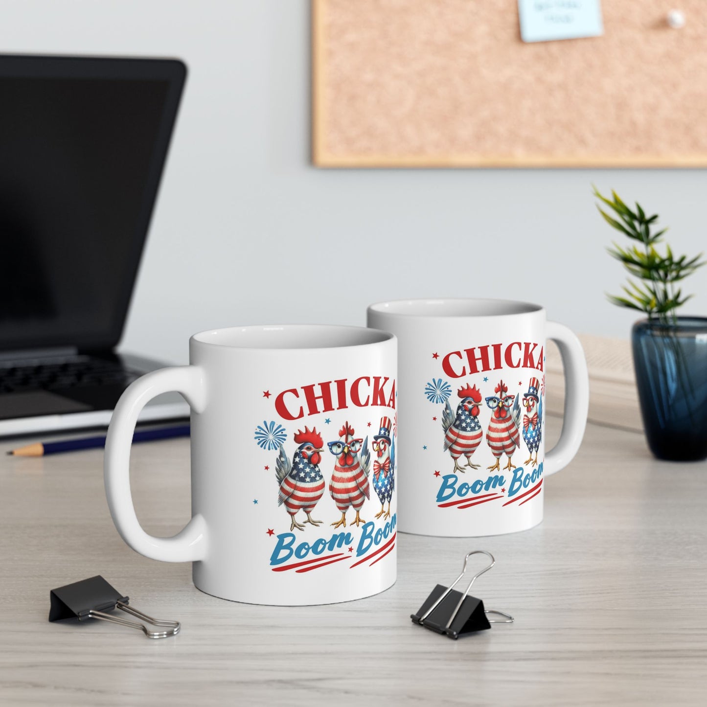 Chicka Boom Boom Patriotic Coffee Mug – 11 oz Ceramic Cup – Funny 4th of July Gift – USA Independence Day Drinkware