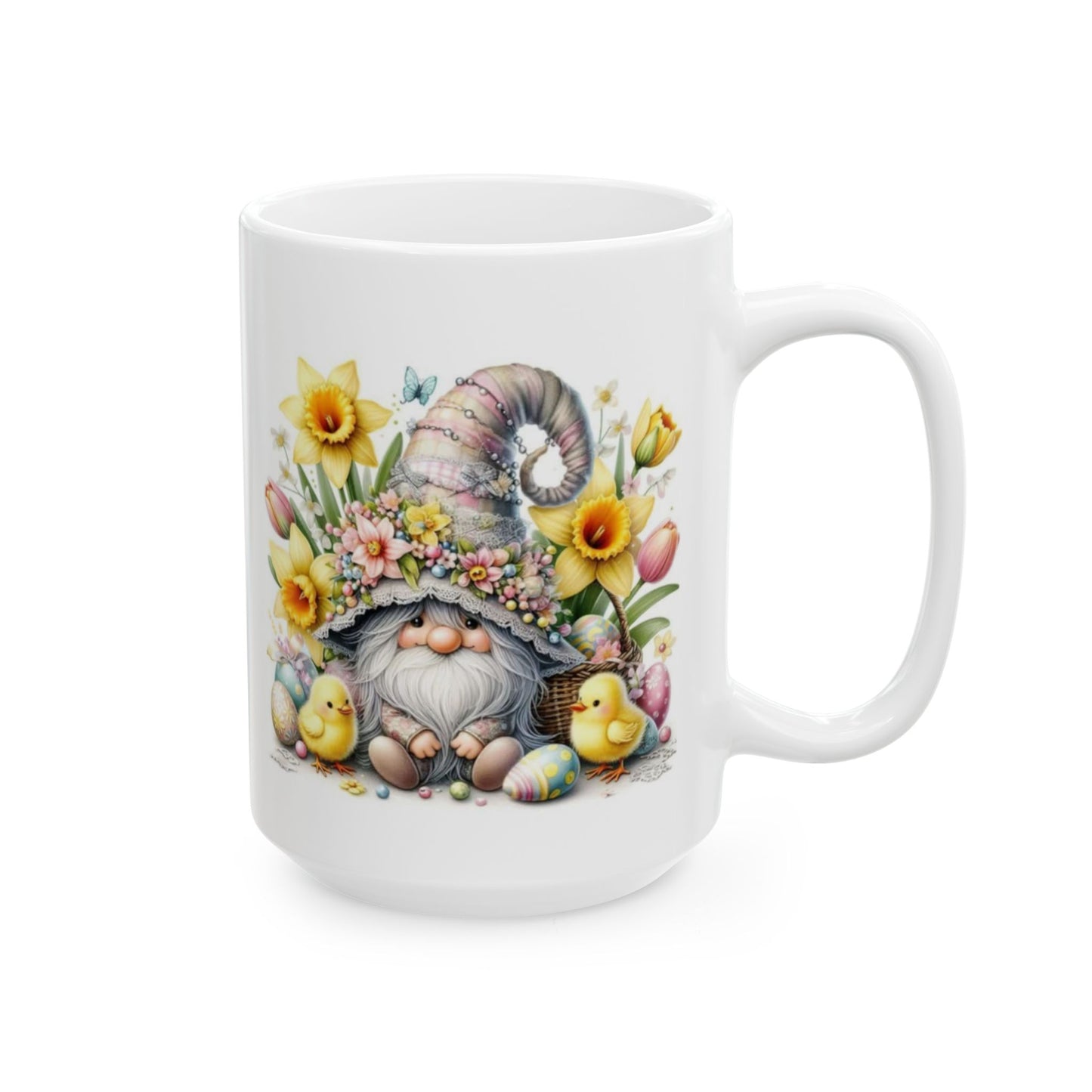 Easter Gnome Ceramic Coffee Mug, Easter Gift, Flower Mug, Cute Chick Design, Coffee Cup, Seasonal Decor