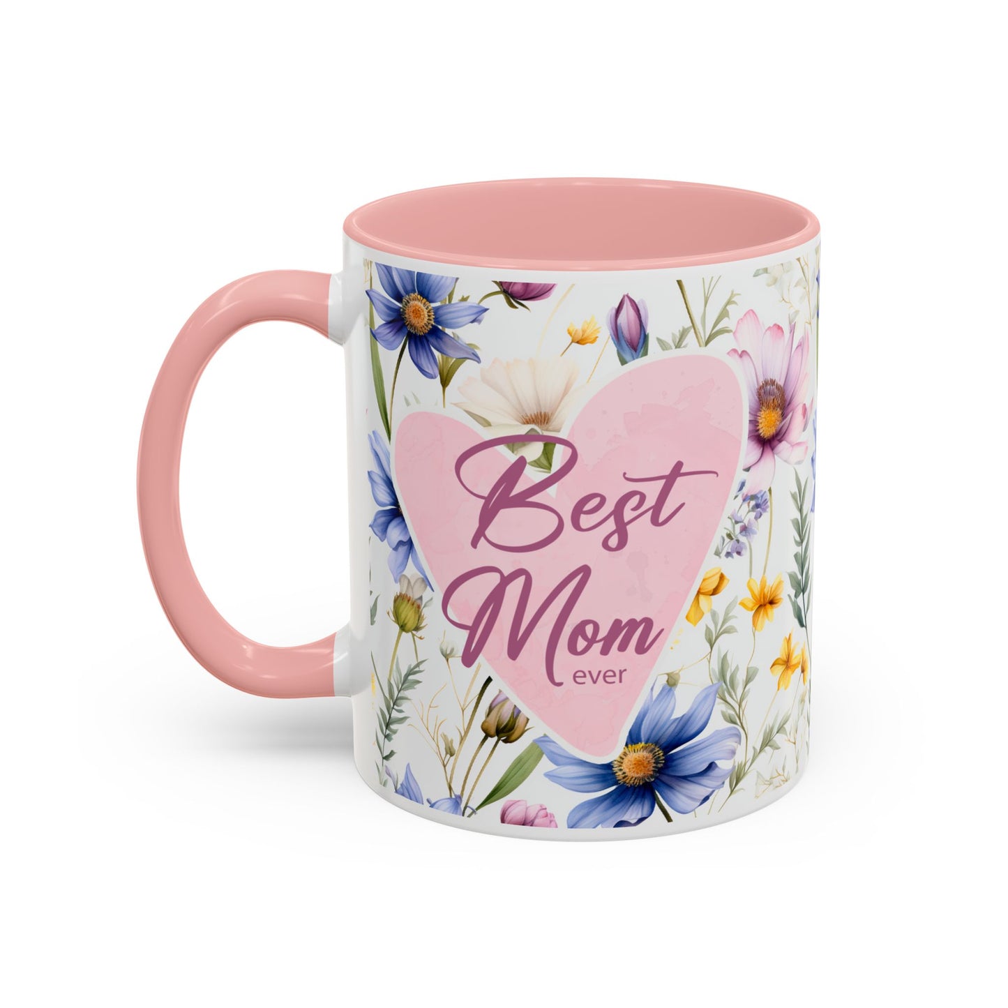 Floral Best Mom Ever Coffee Mug, Pink Accent Mug for Mother’s Day, Birthday Gift, Floral Kitchen Decor, Gift for Her