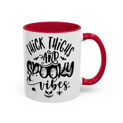 Thick Thighs and Spooky Vibes Color Accent 11 oz Coffee Mug, Halloween Gift Collection