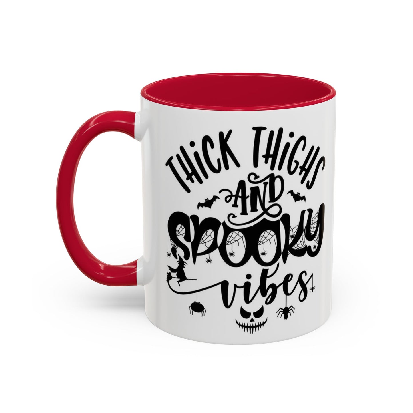 Thick Thighs and Spooky Vibes Color Accent 11 oz Coffee Mug, Halloween Gift Collection