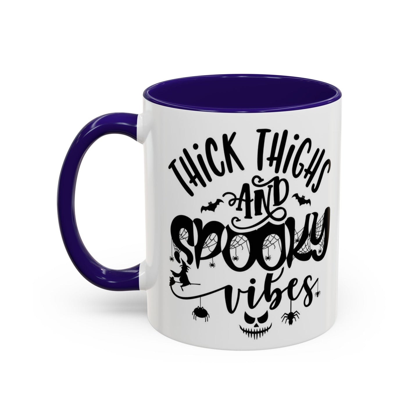 Thick Thighs and Spooky Vibes Color Accent 11 oz Coffee Mug, Halloween Gift Collection