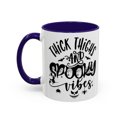 Thick Thighs and Spooky Vibes Color Accent 11 oz Coffee Mug, Halloween Gift Collection