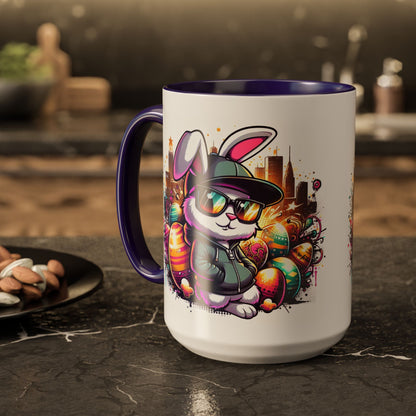 Colorful Easter Bunny Ceramic Coffee Mug – 15oz Large Cup for Coffee, Tea & Cocoa – Cute Spring Gift for Kids & Adults