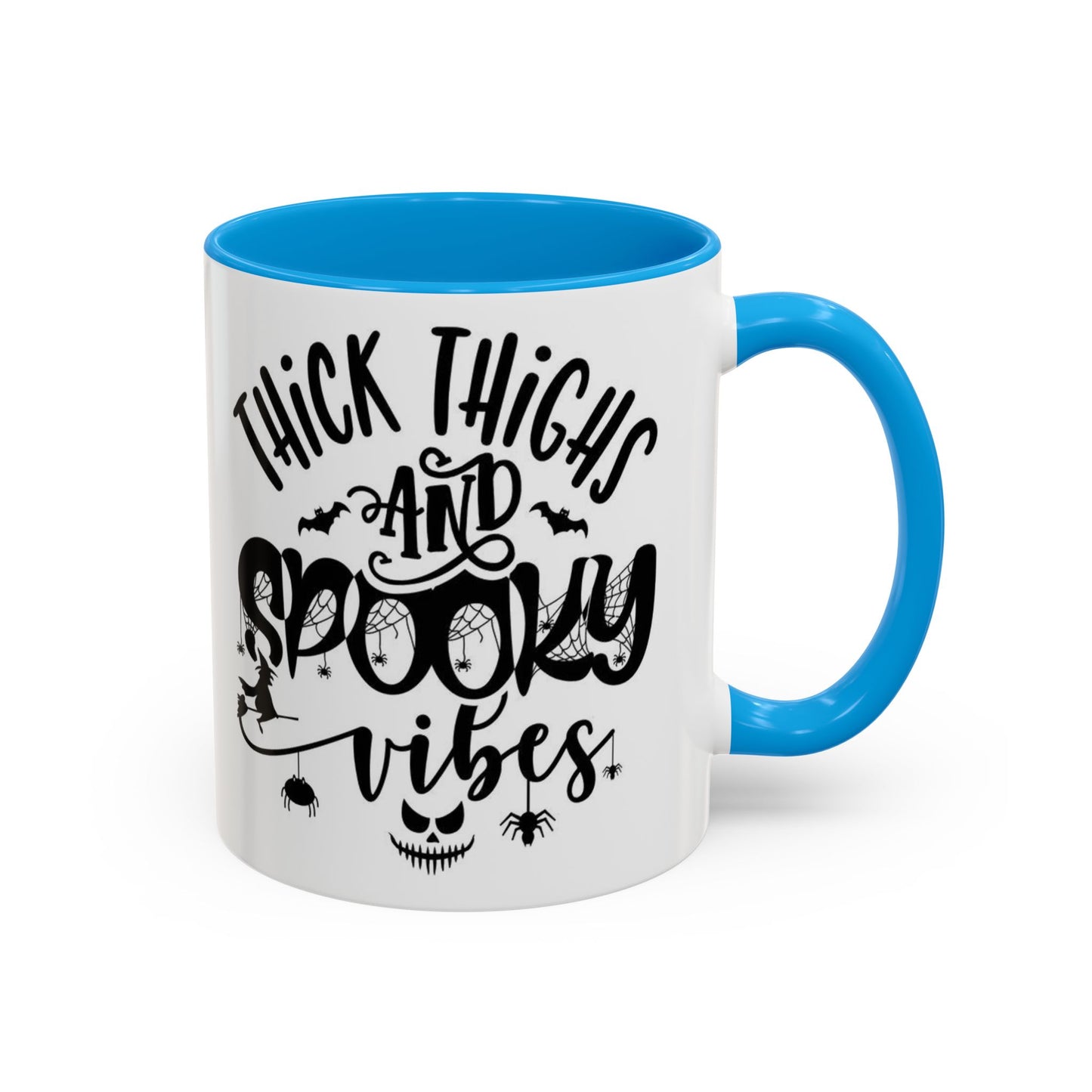 Thick Thighs and Spooky Vibes Color Accent 11 oz Coffee Mug, Halloween Gift Collection