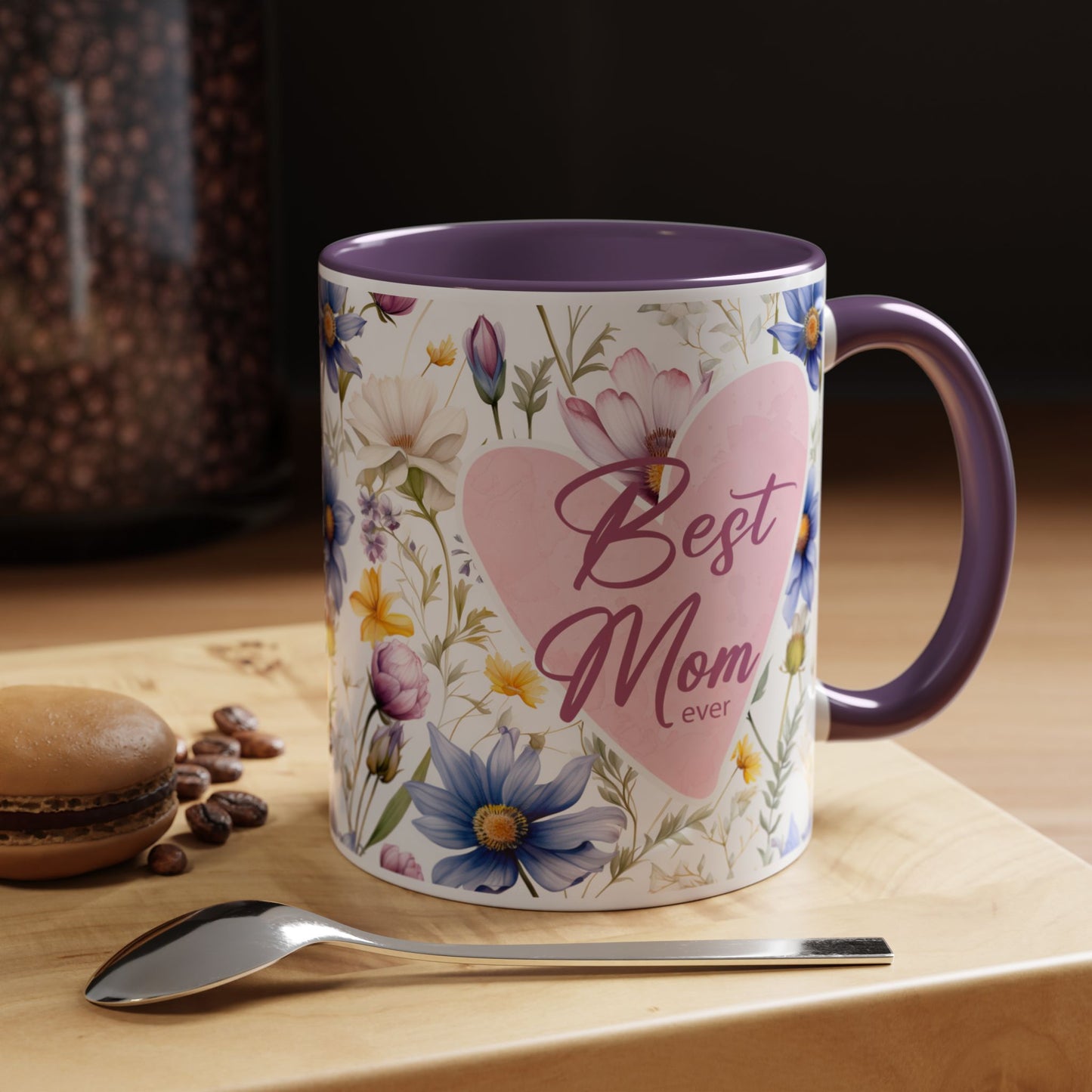 Floral Best Mom Ever Coffee Mug, Pink Accent Mug for Mother’s Day, Birthday Gift, Floral Kitchen Decor, Gift for Her