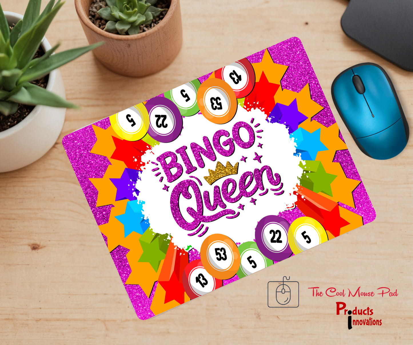 The Cool Mouse Pad Bingo Queen Themed for Computer Laptop Home Office Gaming Working Desk Desktop Accessories Non-Slip Rubber Mouse Pad