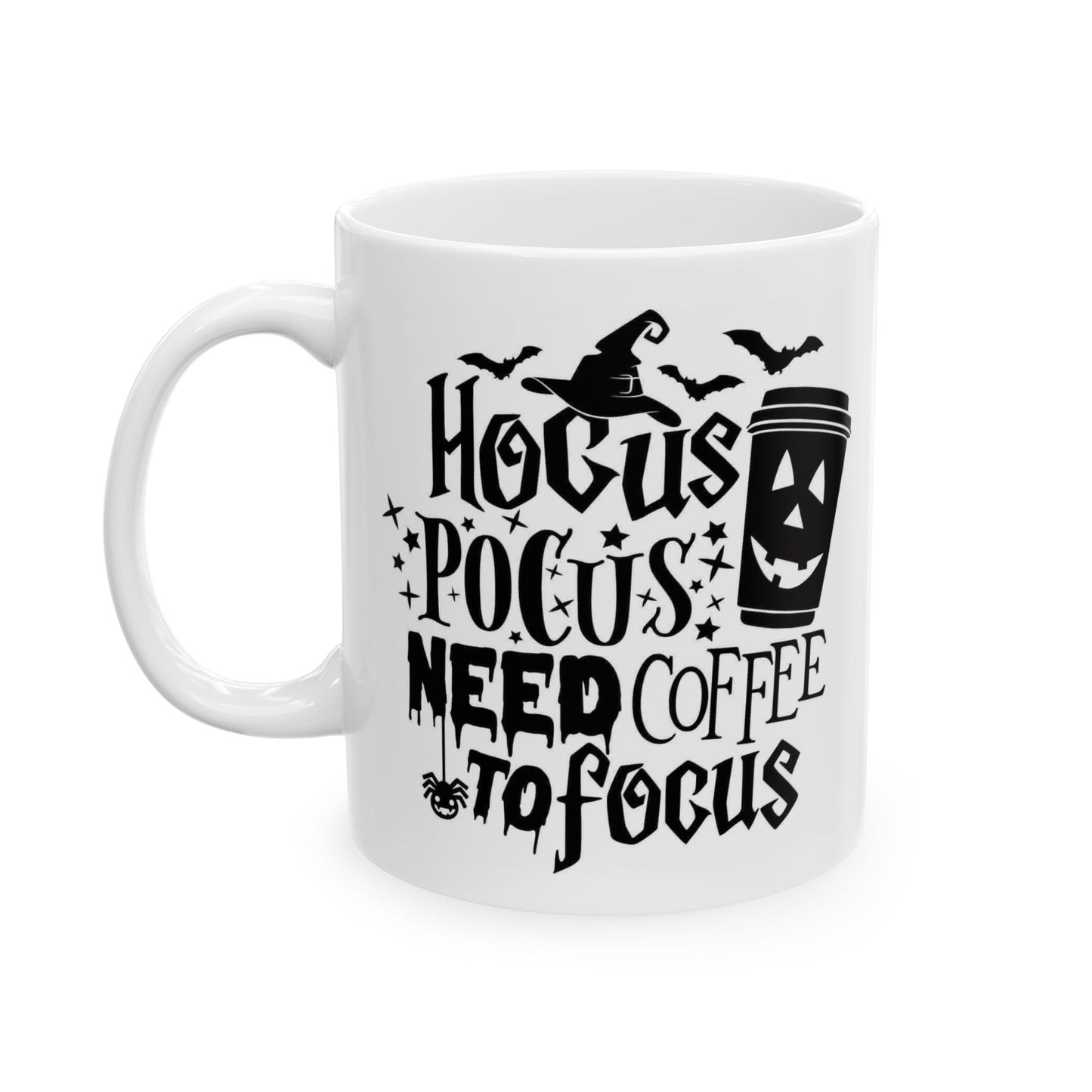 Hocus Pocus Need Coffee to Focus Mug | Funny Halloween Witch Coffee Cup | 11oz Ceramic Jack-o'-Lantern Mug